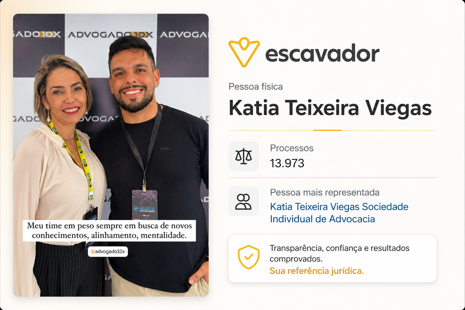Roberto Aloise com Dra. Katia Teixeira Viegas — evento Advogado10x